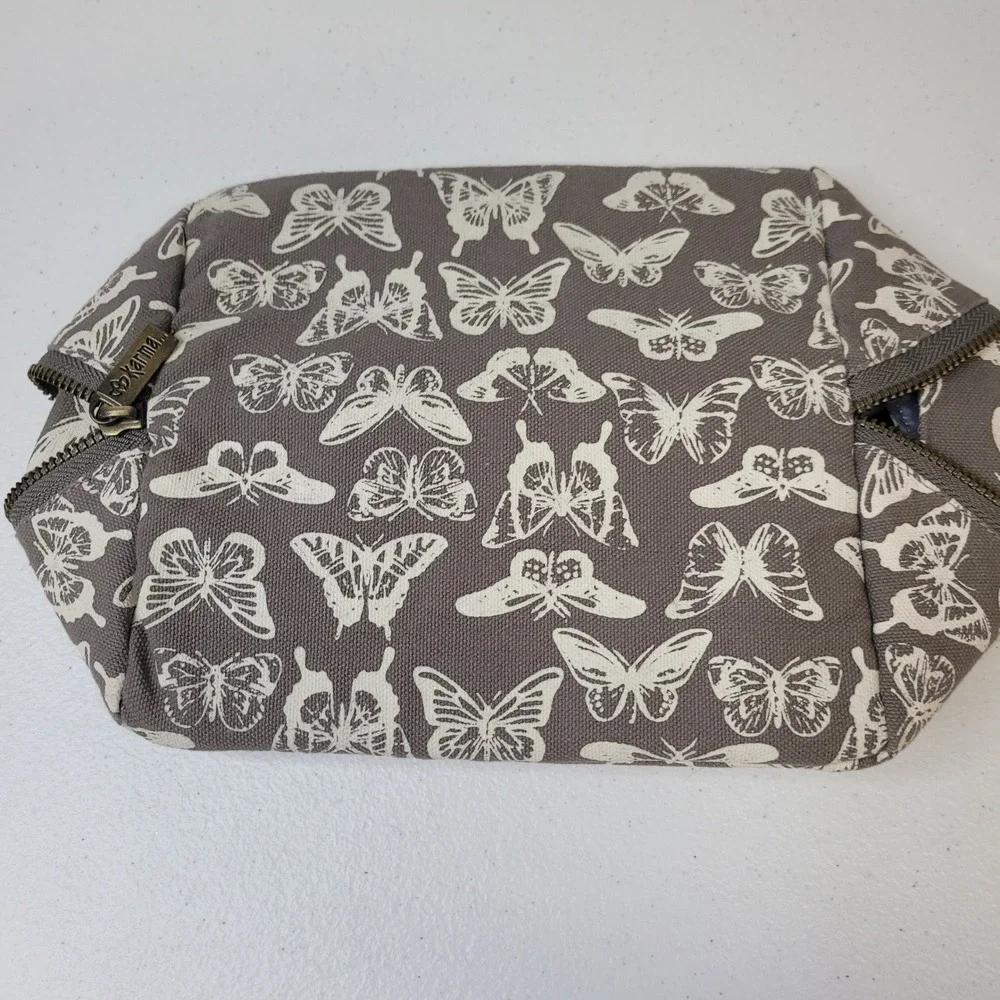 Karma Gifts Butterfly Canvas Cosmetic Bag Grey White Travel‎ Toiletry Pouch